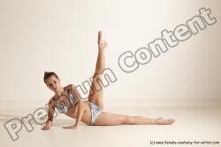 Swimsuit Gymnastic poses Woman White Moving poses Slim long brown Dynamic poses Academic